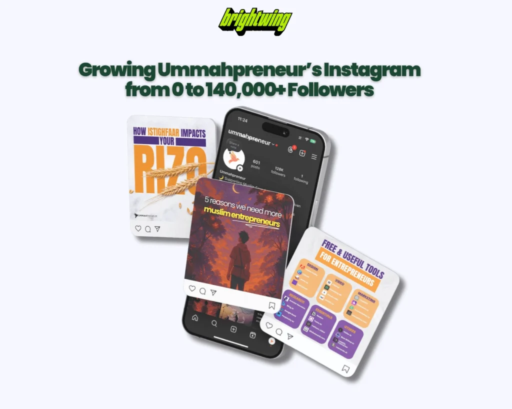 Brightwing case-study artwork showing Ummahpreneur client content and profile